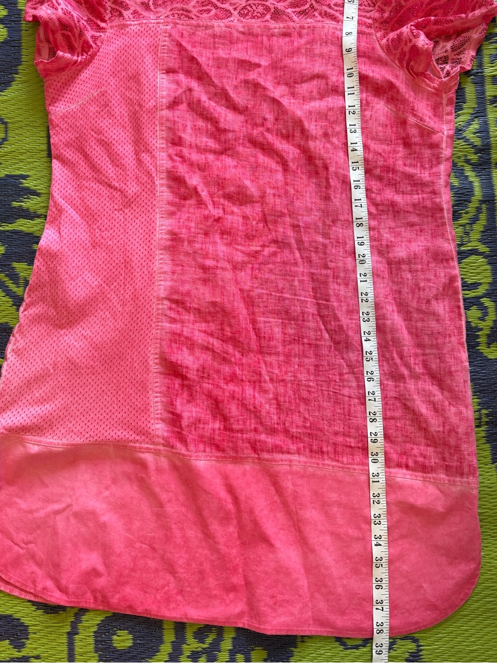 Maloka Pink Linen Blend Shift Dress with Lace Yoke Short Sleeve Size Small - Picture 12 of 12